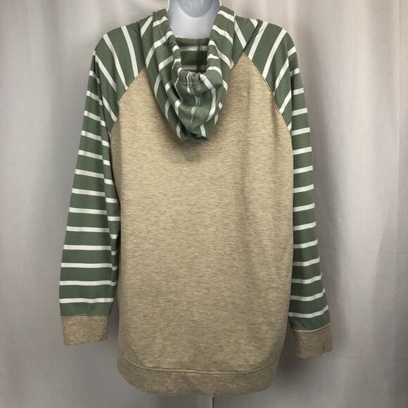 Maurices Size Large Green/Beige Striped Fleece Soft Hoodie Pocket Drawstring - Picture 4 of 6